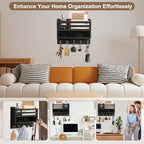 Key Holder Wall Mount with Mail Organizer, 5 Key Hooks, Black - Image 2