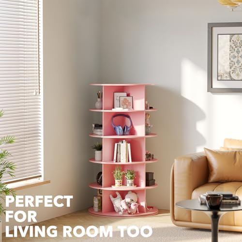 SpaceAid 5 Tier Rotating Shoe Rack Tower, Spinning Shoe Display Lazy Susan, Revolving 360 Shoe Rack Storage Round Carousel, Vertical Handbag Rotate Shoes Closet Organization (5-Tier Pink) - Image 6