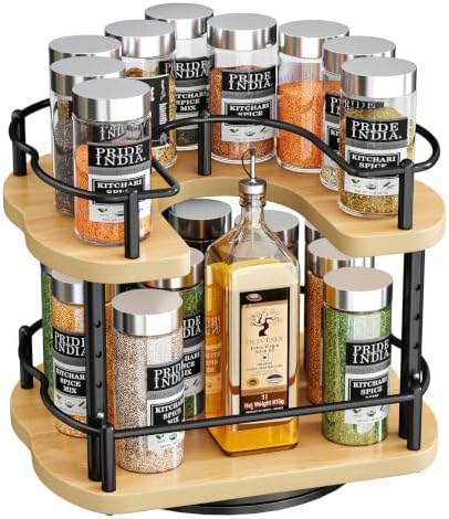 SNTD Lazy Susan Spice Rack Organizer for Cabinet, Wood, Natural, 9 in by SNTD