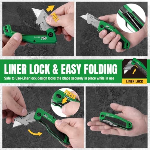 SK Folding Utility Knife with SK2M TAC Blade, Liner Lock, Aluminum Handle - Image 6