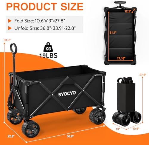 Beach Wagon 420LBS – Heavy Duty Wagons Carts Foldable, Collapsible Wagon with Big Wheels for Sand & Cup Holders for Camping Garden Sports Grocery - Image 5