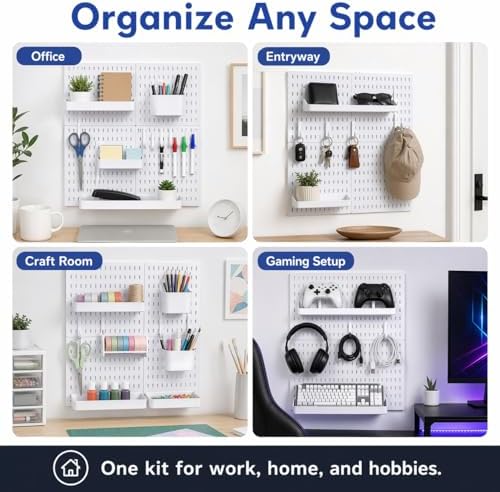 Colville White Pegboard Wall Organizer Kit, 4 Pcs 12 x 12 in ABS Plastic - Image 5