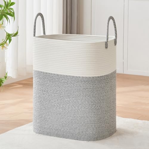 AINUOQI Laundry Basket with Handles - Blanket Basket & Hampers for Bedroom Aesthetic, Laundry Hamper & Blanket Storage for Living Room, Clothes Hamper, Tall,Large 21.7" x 16.9" x 11.8”, Light Grey by AINUOQI