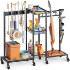 Broom Holder with Cleaning Supplies Organizer, Broom Closet Storage Cabinet with Cleaning Caddy Vacuum Stand, Cleaning Cart with Mop Hanger Gripper Rack Hook, Laundry Room Organization Home Essentials by Olakee