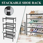 Smiry Bamboo Shoe Rack, 16 Vertical Slats, 3 Tier - 33.7" Wide, Black - Image 4