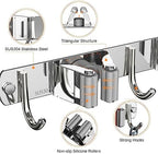 CUXIXA 2 Pack Mop and Broom Holder Wall Mount, Non-slip Broom Hanger, Heavy Duty Mop Broom Organizer for Kitchen Garden Garage Laundry Room Wall Decor Organization and Storage Silver 3R4H - Image 3