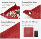 UnionBasic Small Valet Tray, Jewelry Tray for Rings Watches Earrings, Entryway Catchall Caddy for Coins Keys Change, Nightstand Bedside Valet Holder, Trays for Electronic Gadgets, Woven Red - Image 2