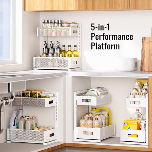 TISTAYA Under Sink Organizer, Bathroom Organizers and Storage, Cabinet Organizer Pottery Barn Furniture for Kitchen, Bathroom, Pantry, Laundry, Study, White，1XL, 2PCS - Image 7