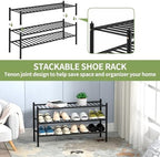 ROMGUAR CRAFT 3-Tier Bamboo Long Shoe Rack, Free Standing Wood Shoe Shelf Storage Organizer for Closet Entryway Stackable 35"x11"x20" (Black) - Image 6