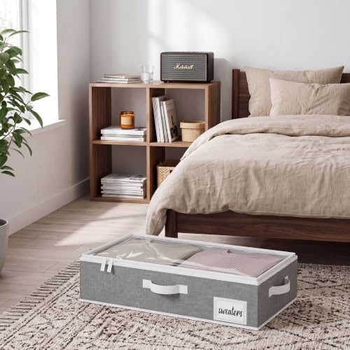 StorageWorks 5 Inch Low Profile Under Bed Storage Containers with Clear Lid | Reinforced Structure, Resists Sagging, Handles & Label Holder, Foldable Stackable Closet Storage for Clothes, Blankets, Toys - Image 5