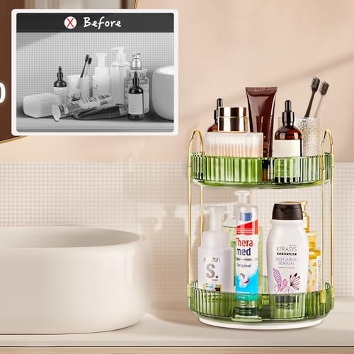360 Rotating Makeup Organizer, 2 Tier Lazy Susan Bathroom Counter Organizer, Skincare Organizers, Spinning Perfume Organizer & Vanity Organizer Countertop (Gem Green, 2 Tier) - Image 2