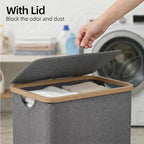 efluky Slim Laundry Basket with Lid, Narrow Laundry Hamper with Removable Bag, Skinny Dirty Clothes Basket with Bamboo Handles for Bathroom, Bedroom & Laundry Room, 75L Grey - Image 2
