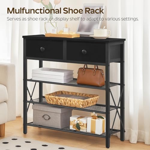 YATINEY 4 Tier Shoe Rack, Large Capacity Shoe Storage Organizer, Metal Shoe Shelf with Drawer and Wooden Top, for 16 Pairs of Shoes, for Entryway, Closet, Black SS24BB - Image 5
