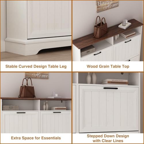 Hidden Shoe Storage Cabinet with 4 Flip Drawers & Open Storage - Image 7