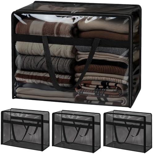 Blanket Storage Bags 4 Pack 60L Clothes Comforter Bedding Container Black by SGHUO