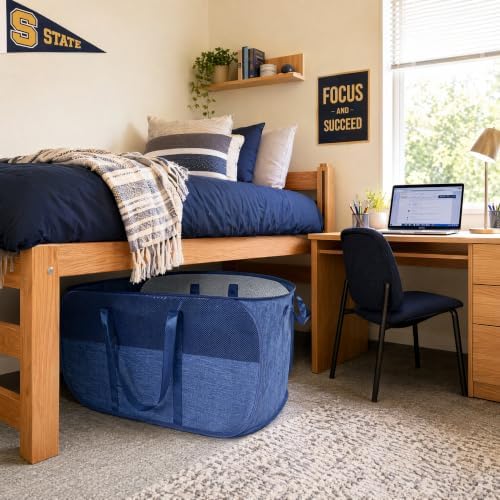 100L Collapsible Laundry Baskets 2 Pack, Extra Large Mesh Pop Up Laundry Hamper, Dirty Clothes Hamper with Reinforced Handles, Folding Hampers for Travel. Dorm or Home Portable Laundry Baskets. Blue - Image 6