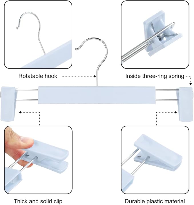 GUANJUNE Clothes Pants Hangers, Space-Saving Skirt Holders with 360 ° Swivel Hooks, Adjustable Clips, Trouser Hangers, Clothes Coat Garment Jeans Hangers (10 Pack, Blue) - Image 2
