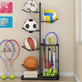 Multi-Function Sports Equipment Storage Racks - Adjustable and Durable Solutions for Organizing Balls, Toys, and Gear Indoors, in Garages, or Outdoors (5-tier-black-with Basket) by RockSolid
