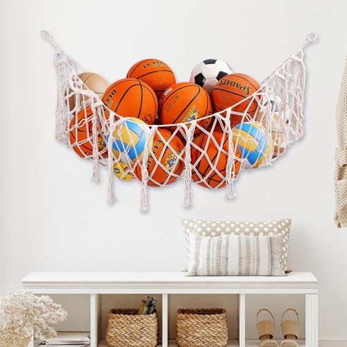 Sports Ball Storage Net,Hanging Basket Organizer Net for Basketballs,Volleyballs Soccer, Sport Equipment Organizer Storage Mesh Bag,Garage Ball Storage,Football Soccer Sports Ball Mesh Net - Image 5