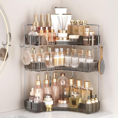 Bathroom Counter Organizer 3-Tier Corner Organizer with Hooks by Kinkota