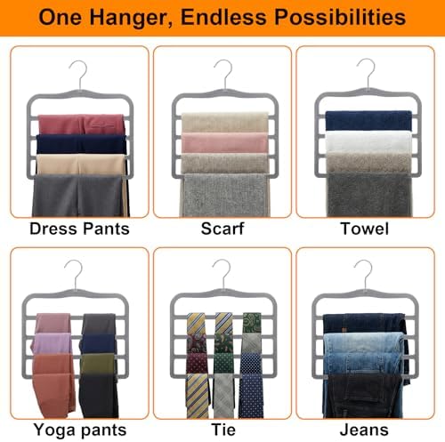 Velvet Pants Hangers Space Saving, 2-Pack Multi-Tier Closet Organizers,Grey | For Jeans Trousers Skirts Leggings Scarves, Non-Slip Vertical Storage for Small Closet, College Dorm & Apartment Essentials - Image 6