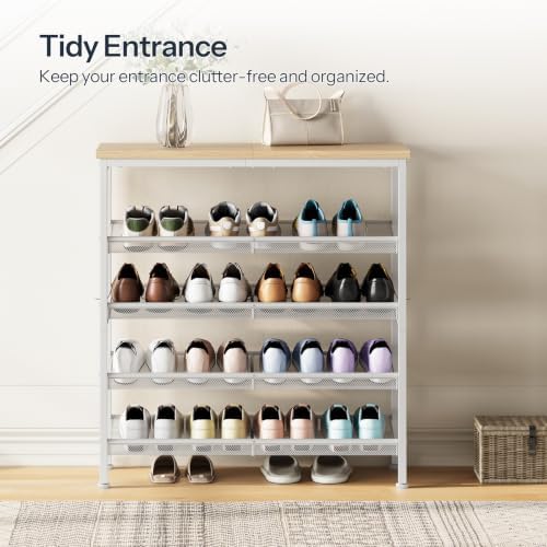 HOOBRO Shoe Rack for Entryway, 5-Tier Shoe Organizer with Adjustable Mesh Shelves, 12-16 Pairs of Shoes, Spacious Floor Mount, Metal, Industrial, Shoe Shelf for Closet, Natural and White WN12XJ01 - Image 4