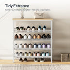 HOOBRO Shoe Rack for Entryway, 5-Tier Shoe Organizer with Adjustable Mesh Shelves, 12-16 Pairs of Shoes, Spacious Floor Mount, Metal, Industrial, Shoe Shelf for Closet, Natural and White WN12XJ01 - Image 4