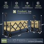 HIKEMOON 34'' Extra Long Folding Portable Wagon Cart, 120L 360LBS Khaki - Image 2