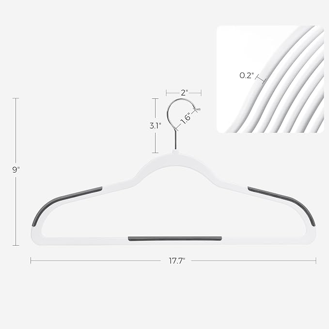 SONGMICS Plastic Clothes Hangers, Pack of 50, Space-Saving | 0.2 Inches Thick, 17.7 Inches Wide, 360° Swivel Hook, White and Dark Gray, BREANNA Collection UCRP050W50 - Image 6