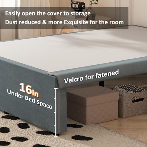 Maenizi Queen Bed Frame with Fabric Cover 18 Inch, Heavy Duty Metal Bed Frame Queen Size, No Box Spring Needed, Support Up to 3000 lbs, Easy Assembly, Noise Free, Black - Image 4