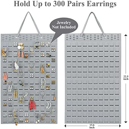 RESOVO Hanging Earrings Organizer, Wall Earring Holder with 2 Hooks, Holds Up To 300 Pairs, Compact Design, Soft Material-Silber Grey - Image 2