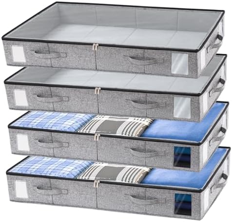 combocube 4 Pack Under Bed Storage Containers, Stackable Closet Organizers and Storage Bins with Sturdy Support, Foldable Underbed Clothes Storage Box for Blanket, Comforter, Sweater, Pillows, Shoes by combocube