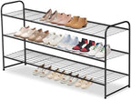 AOODA Long 3 Tier Metal Shoe Rack for Closet Wide Stackable Shoe Storage Organizer for Entryway, Bedroom, Floor, 24-Pairs Men Sneakers Shoe Shelf with Wire Grid, Black by AOODA