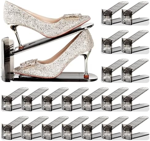 Shoe Slots Organizer 20 Pack - Shoe Stacker,3 Levels Adjustable,Space Savers 50%,Double Layer Holders for Closet (Black),Organizador de Zapatos by Tgzwme