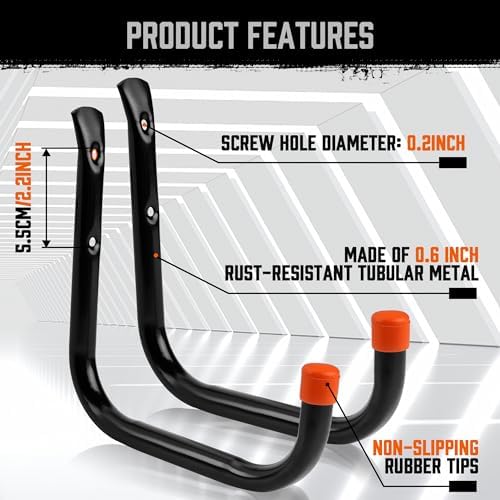 HORUSDY 6 Pack 8 Inch Heavy Duty Garage Hooks, Wall Mount Storage Hangers for Ladder, Bike, Hose, Tools, Holds up to 30LBS, Large Utility Hooks with Screws & Anchors, 7.5" x 7.68" - Image 3