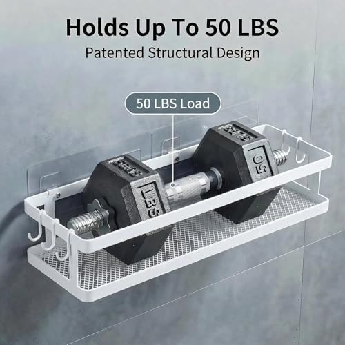 PUSDON 5-in-1 16.5" Extra Long Kitchen Organizer & Shower Caddy Set, Wall Mount Spice Rack with Paper Towel Holder, Utensil Holder & Soap Dish, Rustproof Mesh - White, Guardrail - Image 5