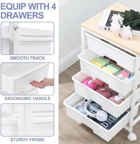 SYKIARIOL Rolling Cart with Drawers, 4-Drawer Utility Cart, Bright White (Pack of 2) - Image 4