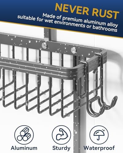 YASONIC Never Rust Shower Caddy Hanging, Aluminum Shower Racks for Inside Shower, 2-Tier Shower Organizer Hanging Over Shower Head with Hooks and Soap Holder, Grey - Image 4