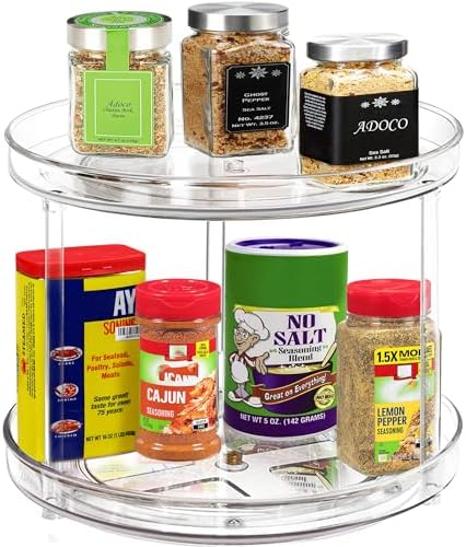 2 Tier Lazy Susan Bathroom Organizer, 9.25Inch Clear 360 Rotating Makeup Organizer for Vanity, Skincare Organizers Perfume Organizer, Spice Rack Organizer for Cabinet- Home Organization and Storage - Image 2