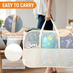 Collapsible Laundry Baskets with 3 Compartment, 150L Tear-proof Pop Up Hamper, Foldable Laundry Basket with Tote Handles, Dirty Clothes Hamper for Laundry, Bedroom, Bathroom, Dorm Beige - Image 3