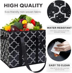 WISELIFE Reusable Grocery Bags 3-Pack Foldable Washable Large Storage Bins Basket Water Resistant Shopping Tote Bag Black - Image 4