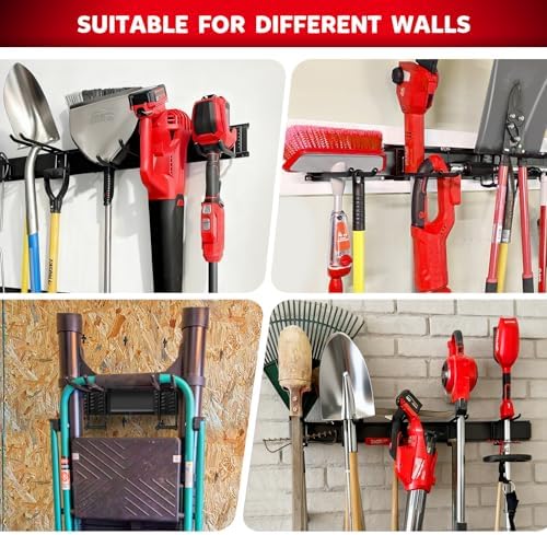 64 Inches Garage Tool Organizer Wall Mount, Tool Storage Rack Wall Mount, Heavy Duty Garden Wall Organizer System for Yard, garage and Shed, Tool Holder for Hanging Rake Snowboard Broom Mop - Image 6