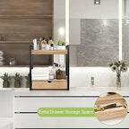 Ukonvi 2-Tier Bathroom Organizer Countertop with Drawer, Wood Counter Shelf for Storage, Vanity Tray for Organization and Decor, Countertop Organizer for Bathroom, Kitchen, Office (Brown) - Image 5