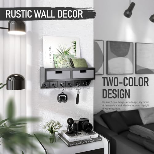 Rebee Vision Key Holder Wall Mount with Drawer for Entryway, Black & Gray - Image 2