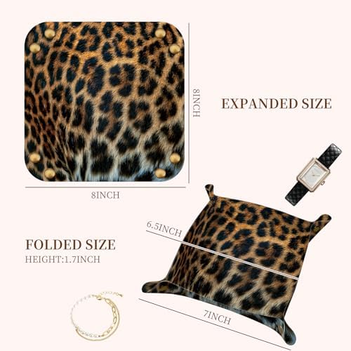 PU Leather Jewelry Valet Tray, Portable Catchall Tray for Keys, Wallet, Watch, Travel Organizer for Nightstand Desk Entryway Home Decor Gift for Women Men Brown Leopard Print - Image 5