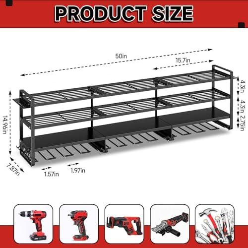 50" W Power Tool Organizer Wall Mount,Holds 12 Cordless Drills - Image 3