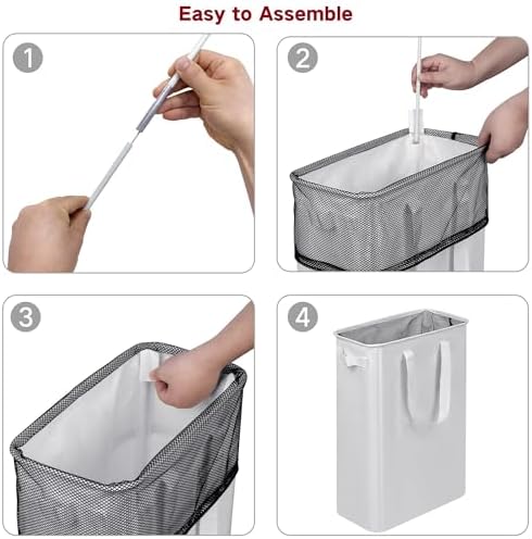 efluky Slim Laundry Basket, Narrow Laundry Hamper with Handles, Collapsible Dirty Clothes Hamper, Tall Laundry Bin for Laundry Room, Dorm and Bedroom, 12.7 Gallons(48L) White - Image 7