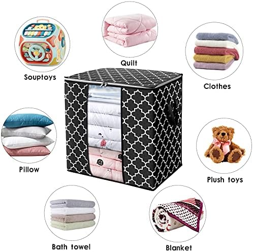 Storage Bags 4 Pack 100L Clothes Organization and Storage Containers | Large Blanket for Comforters,Bedding, Foldable Organizer with Reinforced Handle, Clear Window, Sturdy Zippers, Black - Image 4