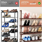 LANTEFUL 11 Tiers Tall Shoe Rack Holds 55 Pairs of Shoes with 18pcs Hooks Sturdy Wide Shoe Organizer Storage Free Standing Metal Shoe Shelf for Closet, Entryway Brown - Image 6