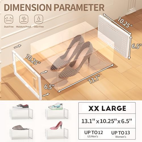 12 Pack XX-Large Stackable Clear Plastic Shoe Storage Box Organizer, White - Image 6